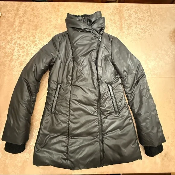 MACKAGE Selma Glossy Black Puffy Zipper Layered Coat Jacket Size Small Petite - Picture 3 of 16